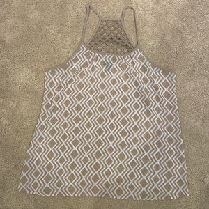a.n.a. A New Approach tank blouse tan/white geometric design